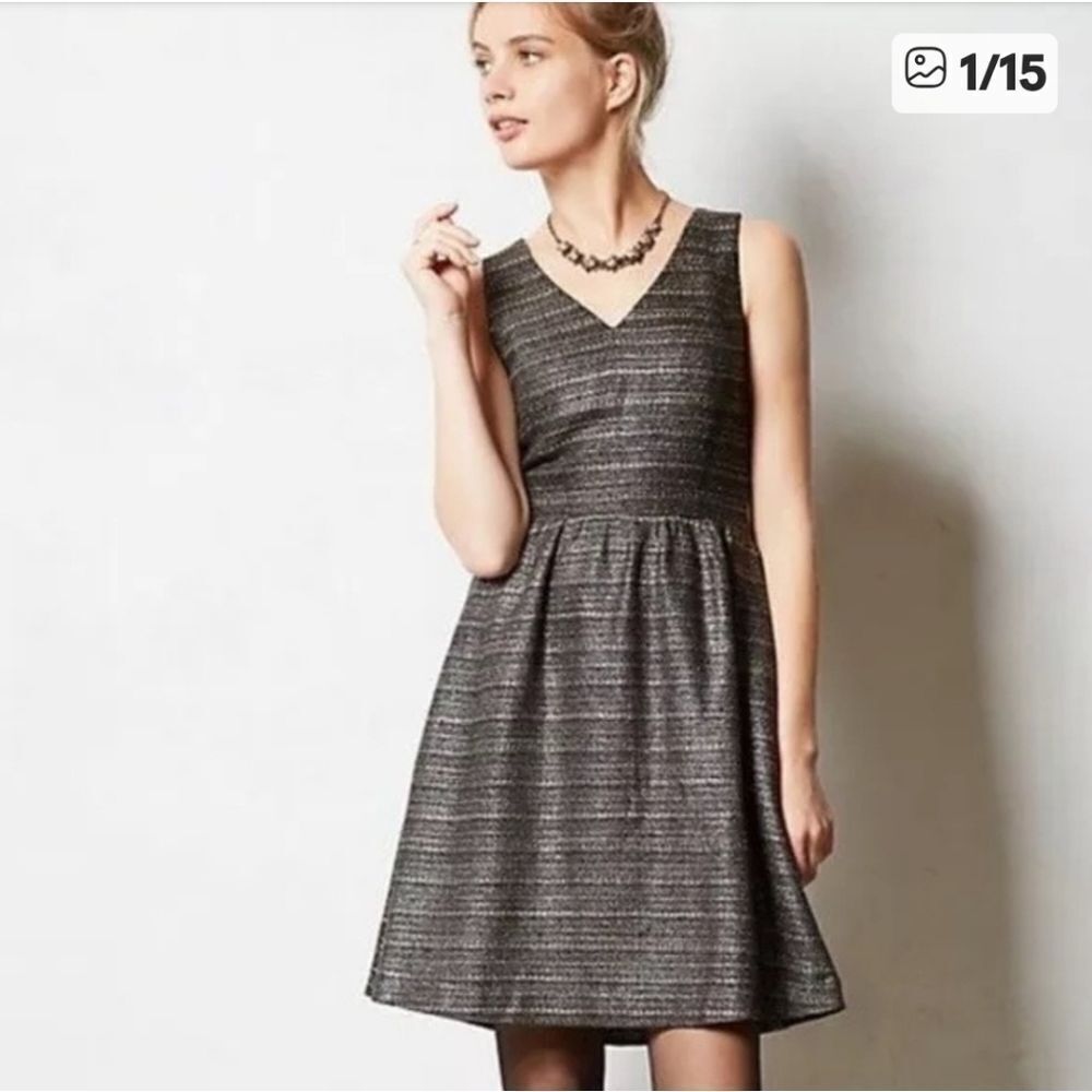 Moulinette Soeurs Brown Glissade shimmer metalic tweed fit and flare dress 8